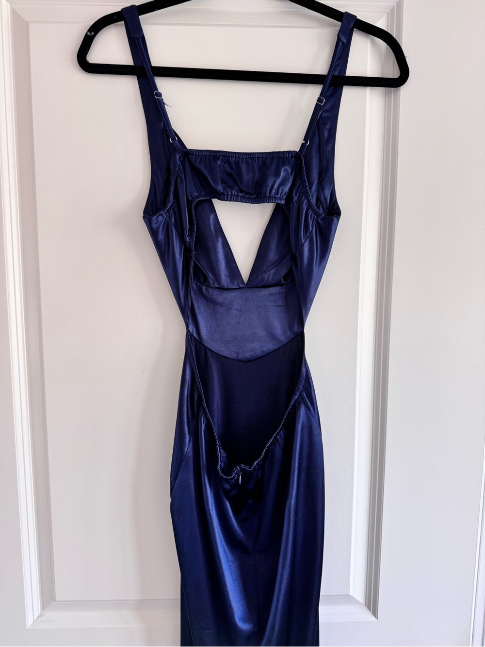 Hello Molly Navy Satin V-Neck Evening Dress Size 4 - Picture 5 of 5